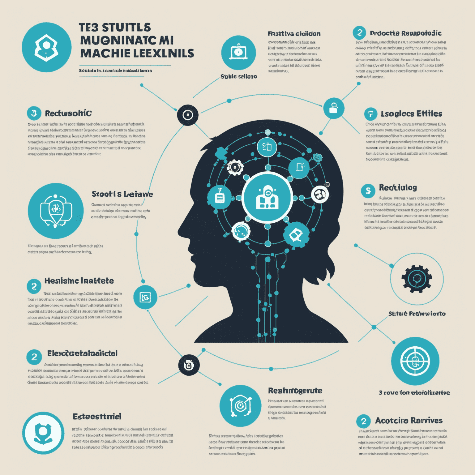 Infographic showing top 5 AI skills with icons for machine learning, data analysis, robotics, natural language processing, and AI ethics