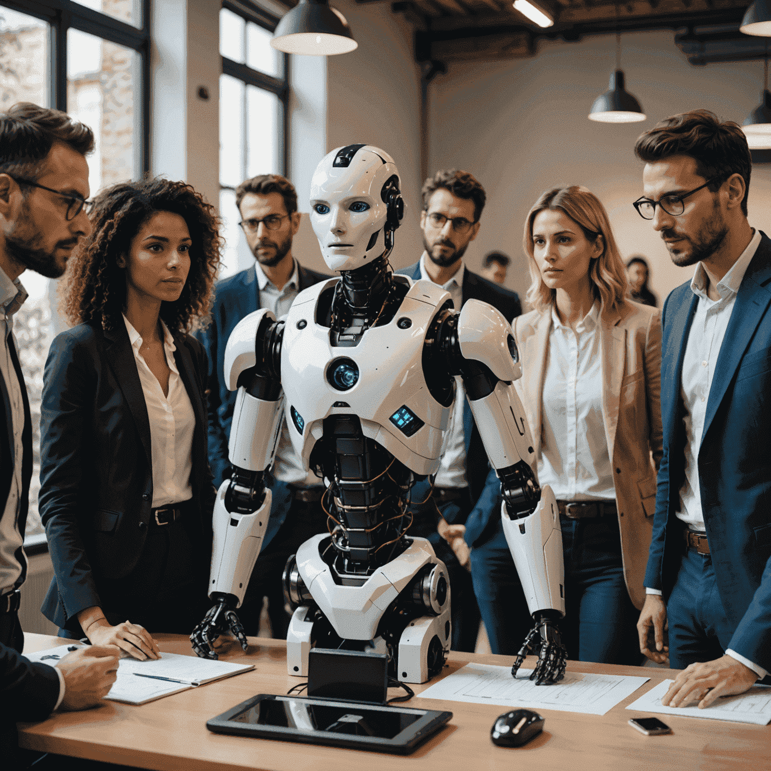 A group of diverse Italian professionals attending an AI training workshop, highlighting the focus on reskilling and upskilling in the face of workplace automation